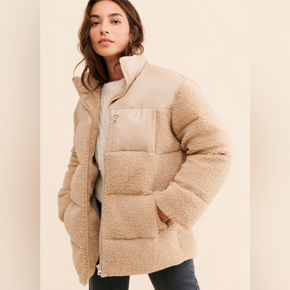 XS / S Free People Faux Leather Fleece Puffer Mixed Media by If By Sea - Picture 1 of 16